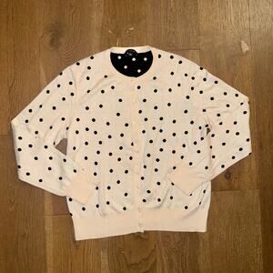 Ann Taylor Soft Polka Dot Cream and Black Cardigan Cozy Fall Cashmere Size XL